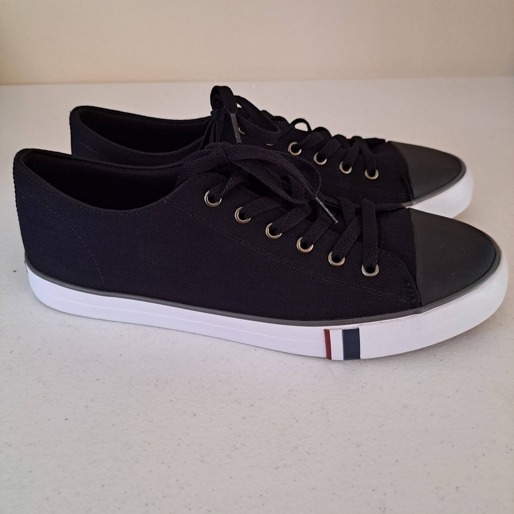 Ben Sherman Canvas Sneakers Black White 10.5 Memory Foam Plaid 1175-588-B30 - Picture 2 of 11